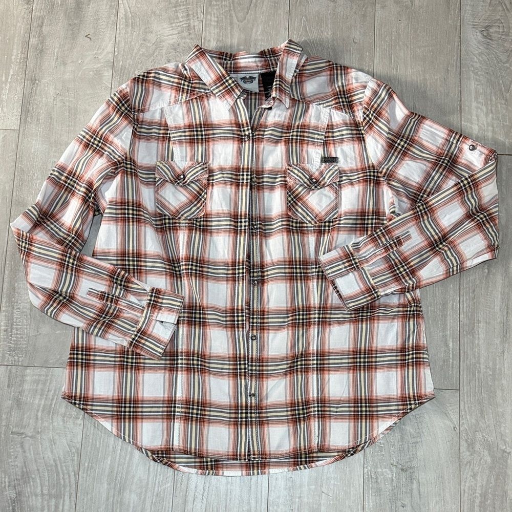Harley-Davidson Plaid Snap-Front Shirt - Rhinestone Buttons - Women's 2XL Y2K